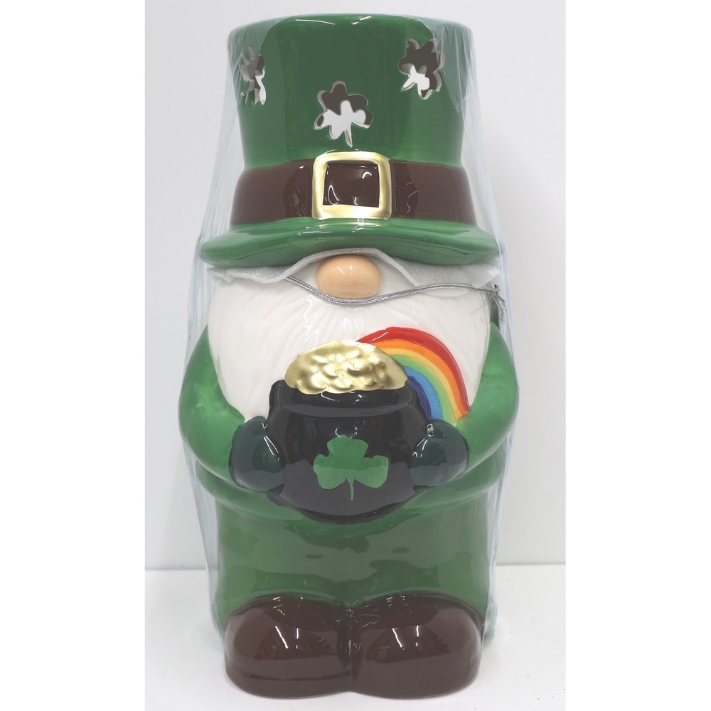Mr. Christmas MrLucky Gnome Cookie Jar St Patricks Day Green NEW LED Pot of Gold
